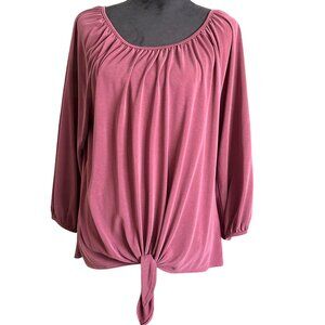 Green Envelope Los Angeles Womens Long Sleeve Gathered Tie Front Top